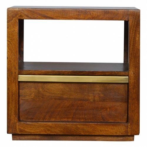 1 Drawer Chestnut Bedside with Gold Pull out Bar