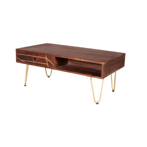 Dark Gold Rectangular Coffee Table with Drawer