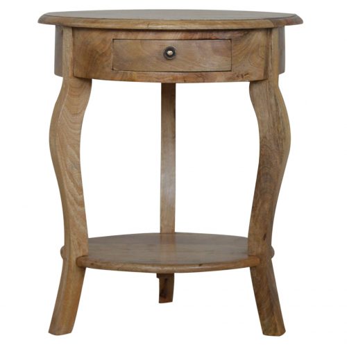IN072 Round Side Table With Drawer and Shelf