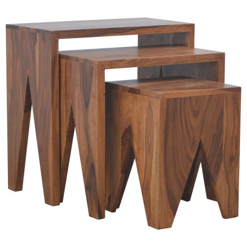 IN191 Solid Sheesham Wood Set of 3 Cut Out Nesting Table