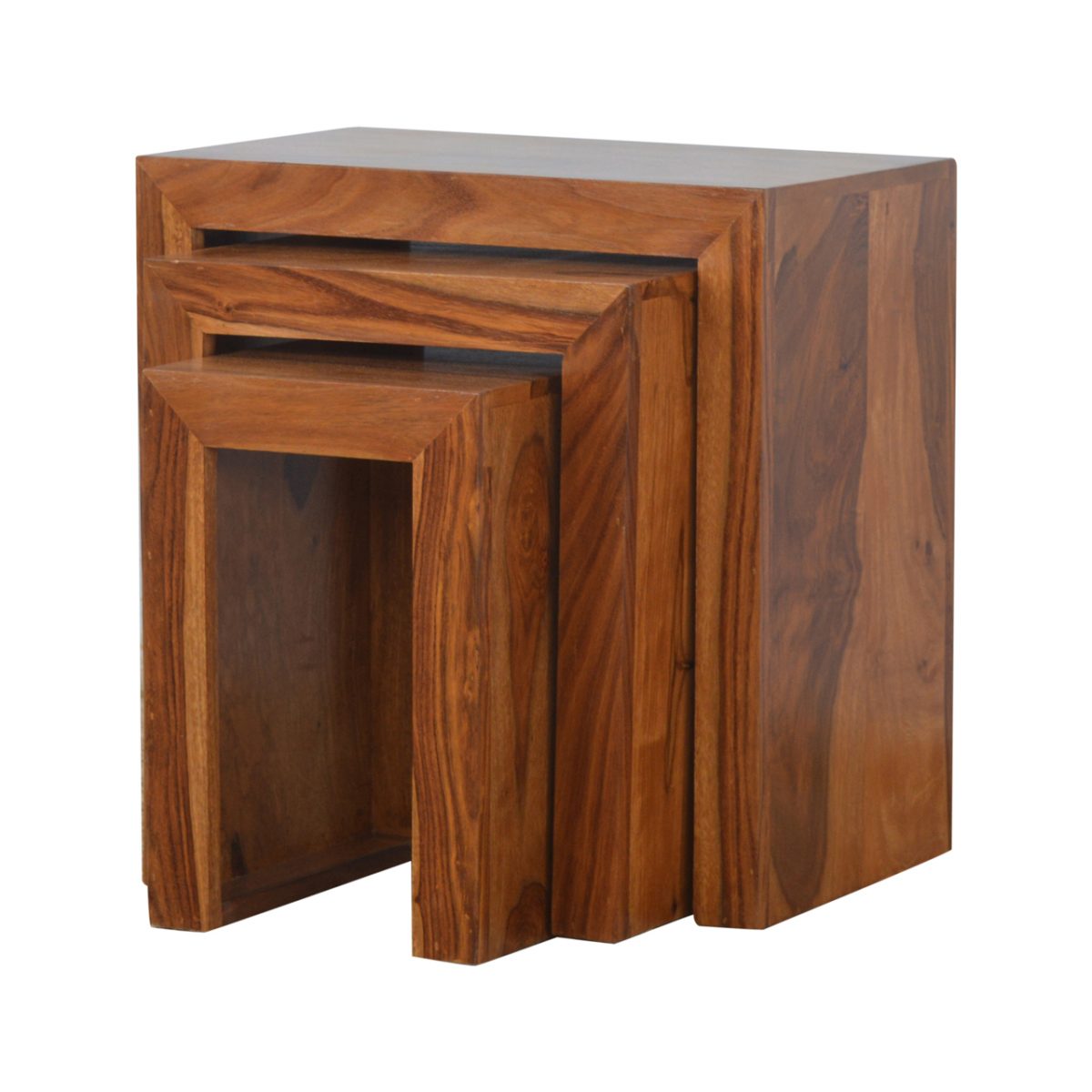 Sheesham Wood Cube Set of 3 Nesting Tables Hollygrove