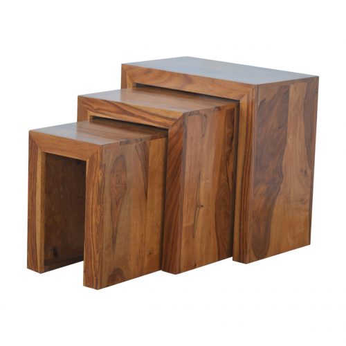 IN196 Sheesham Wood Cube Set of 3 Nesting Tables
