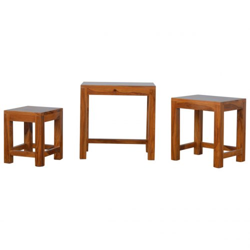 IN199 Solid Sheesham Wood Set of 3 Cut Out Nesting Table
